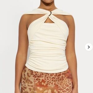 Ivory Ruched Off Shoulder Top